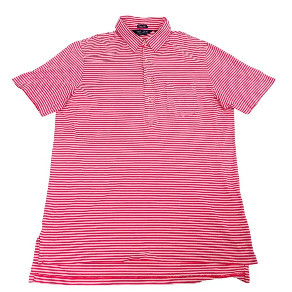 Ralph Lauren Pima Cotton Pink Candy Cane Striped Golf Polo Shirt Men's Large